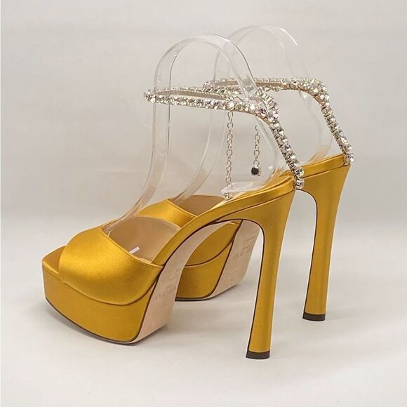Jimmy Choo Saeda Satin Crystal Ankle-Strap Platform Sandals size 38.5 - Picture 9 of 14